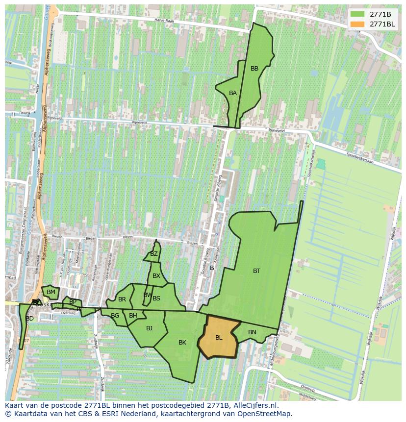 Afbeelding van het postcodegebied 2771 BL op de kaart.