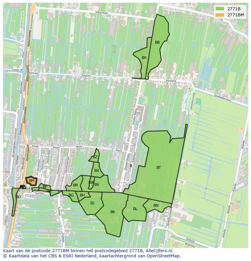 Afbeelding van het postcodegebied 2771 BM op de kaart.