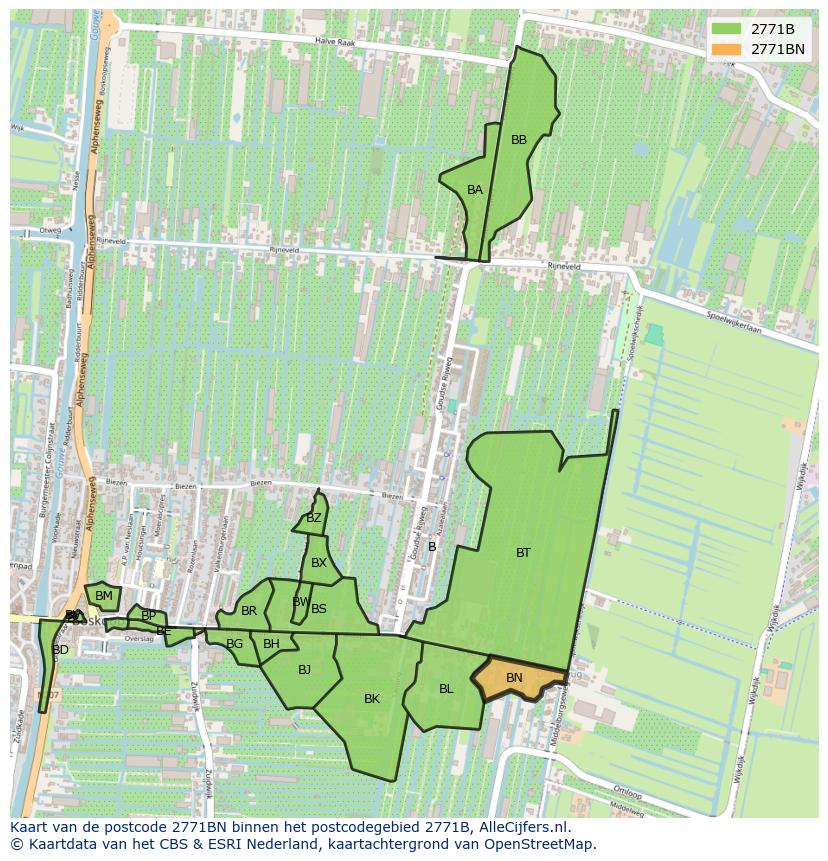 Afbeelding van het postcodegebied 2771 BN op de kaart.