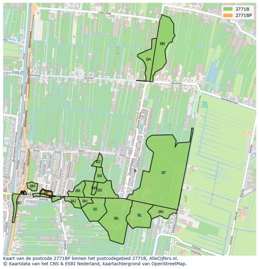 Afbeelding van het postcodegebied 2771 BP op de kaart.