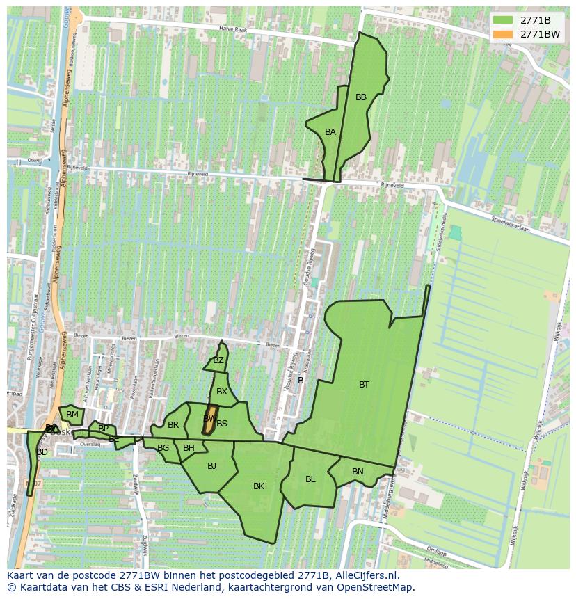 Afbeelding van het postcodegebied 2771 BW op de kaart.