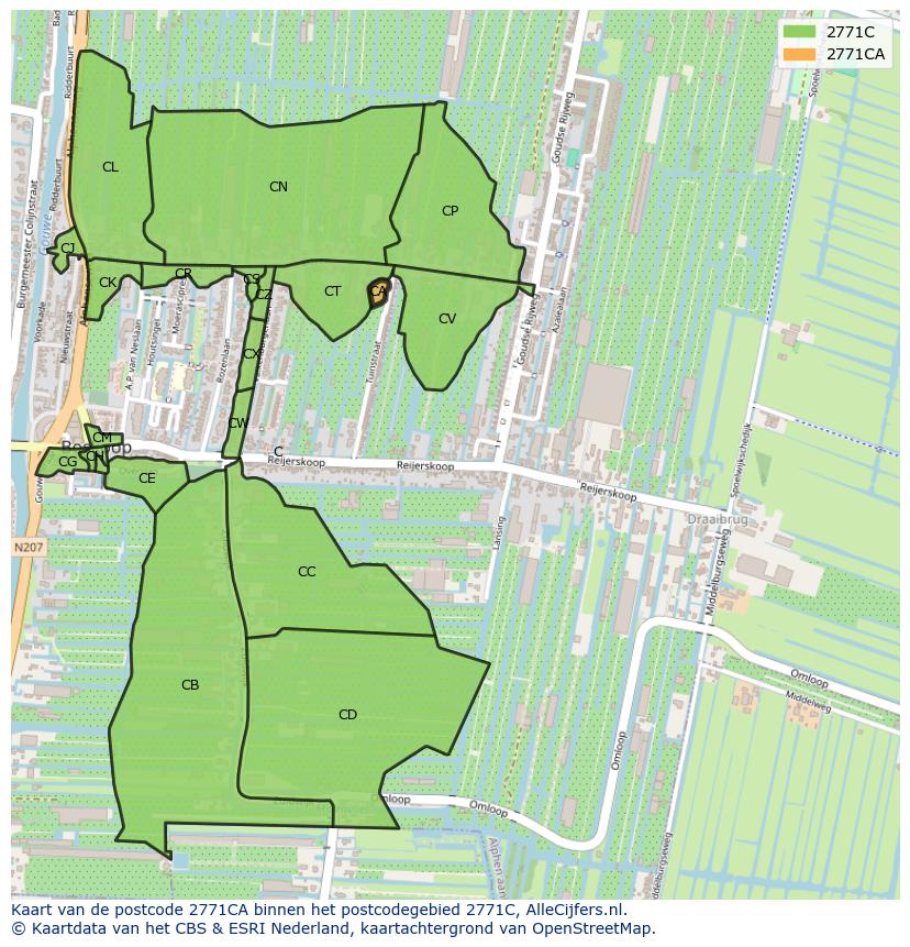 Afbeelding van het postcodegebied 2771 CA op de kaart.