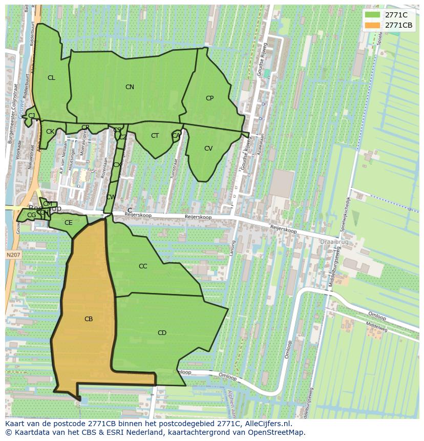 Afbeelding van het postcodegebied 2771 CB op de kaart.