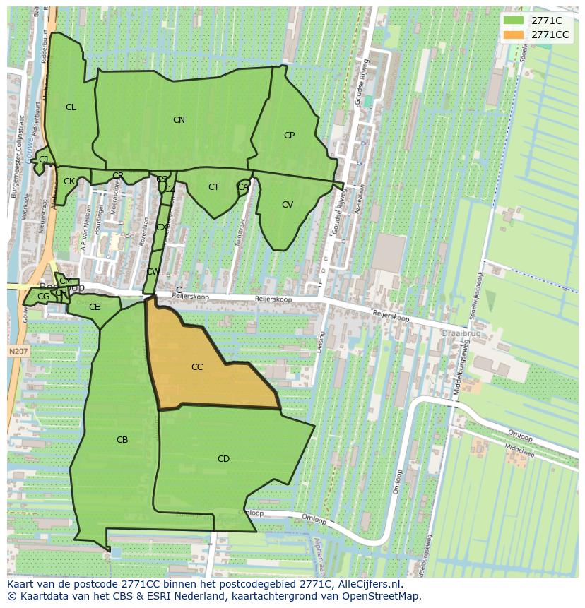 Afbeelding van het postcodegebied 2771 CC op de kaart.