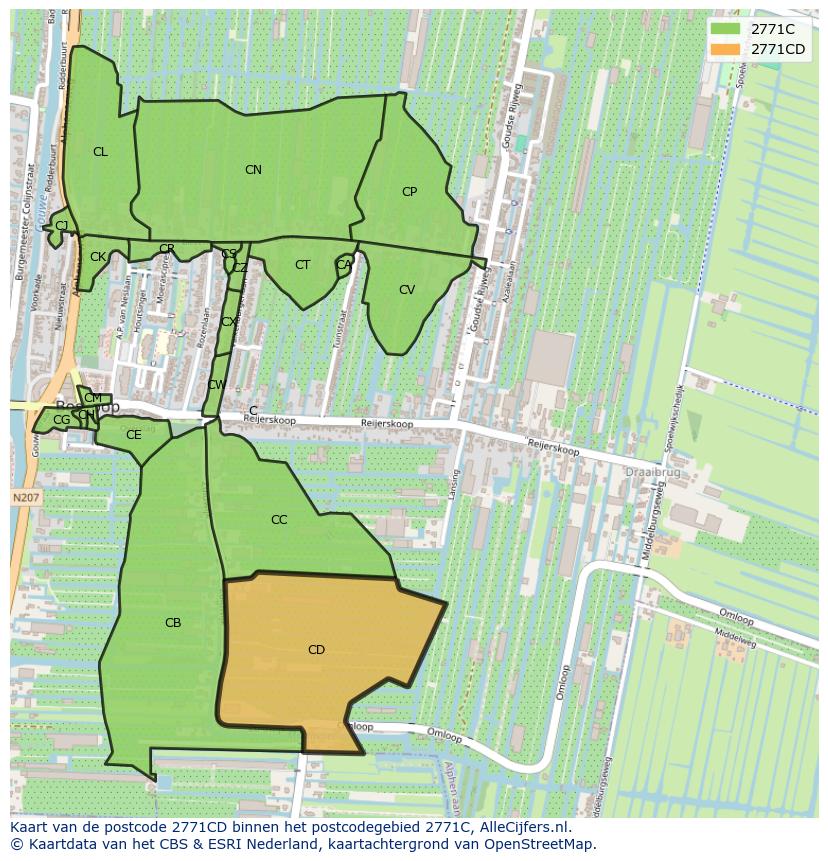 Afbeelding van het postcodegebied 2771 CD op de kaart.