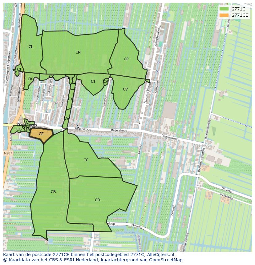 Afbeelding van het postcodegebied 2771 CE op de kaart.