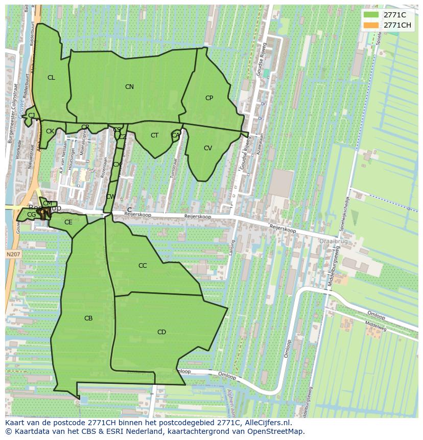Afbeelding van het postcodegebied 2771 CH op de kaart.