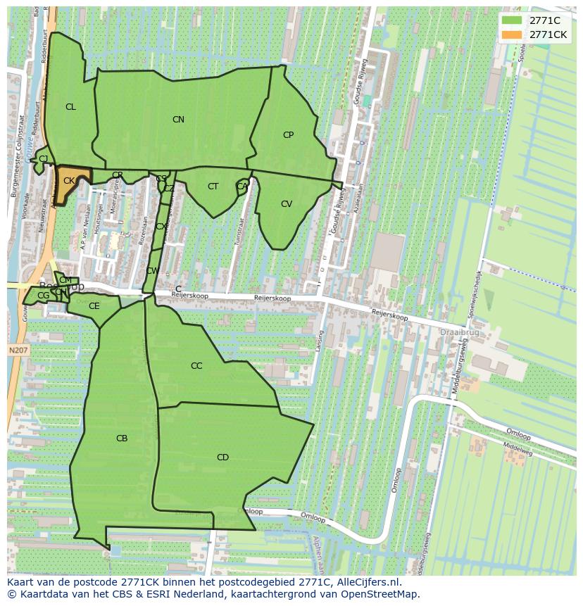 Afbeelding van het postcodegebied 2771 CK op de kaart.