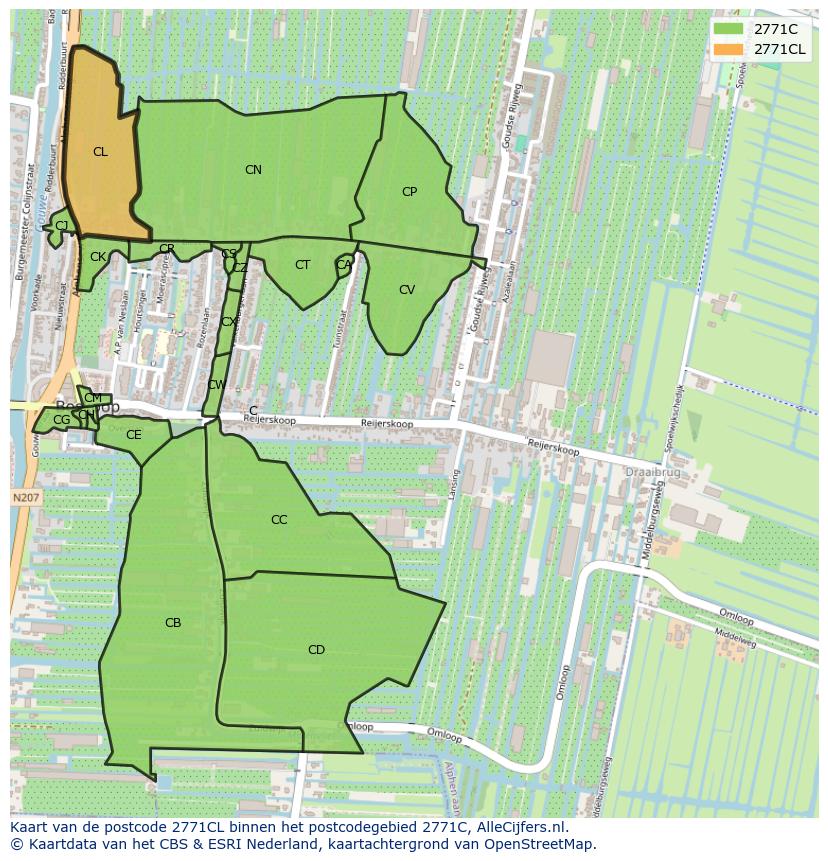 Afbeelding van het postcodegebied 2771 CL op de kaart.