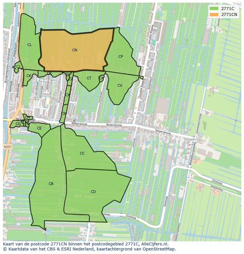 Afbeelding van het postcodegebied 2771 CN op de kaart.
