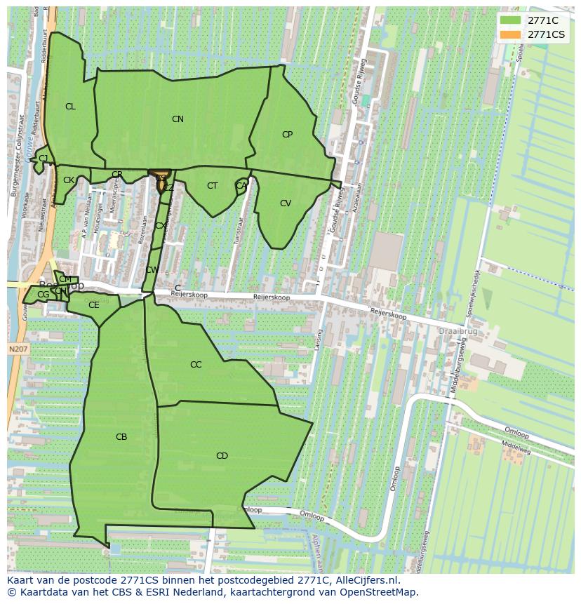 Afbeelding van het postcodegebied 2771 CS op de kaart.