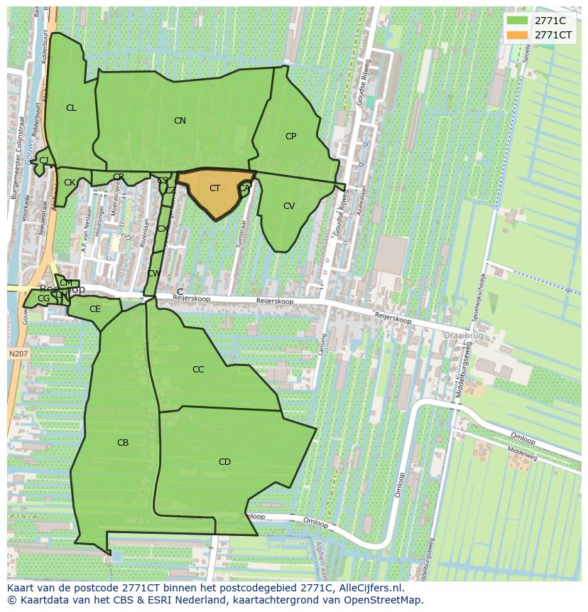Afbeelding van het postcodegebied 2771 CT op de kaart.
