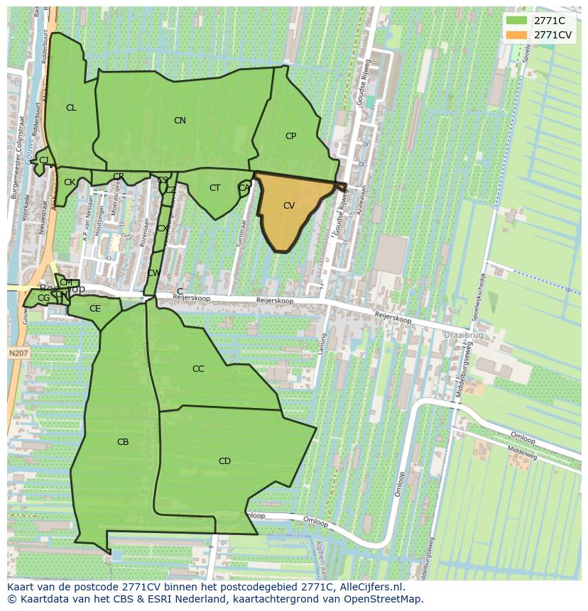 Afbeelding van het postcodegebied 2771 CV op de kaart.