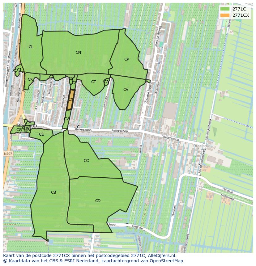 Afbeelding van het postcodegebied 2771 CX op de kaart.