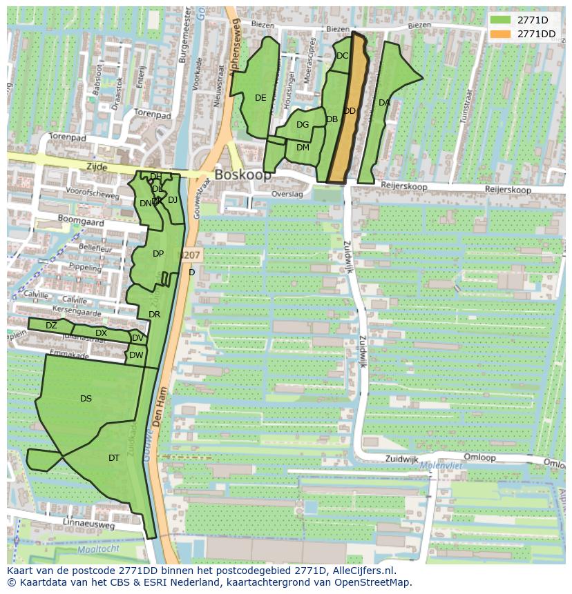 Afbeelding van het postcodegebied 2771 DD op de kaart.