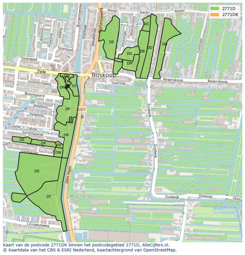 Afbeelding van het postcodegebied 2771 DK op de kaart.
