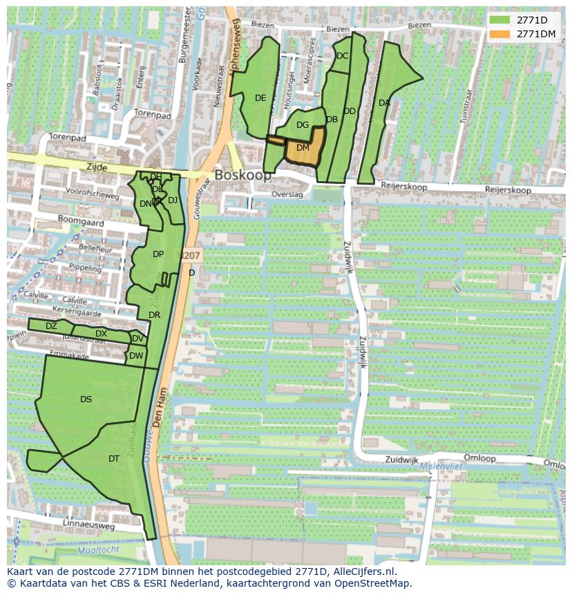 Afbeelding van het postcodegebied 2771 DM op de kaart.