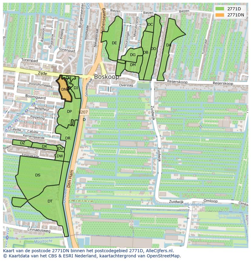 Afbeelding van het postcodegebied 2771 DN op de kaart.