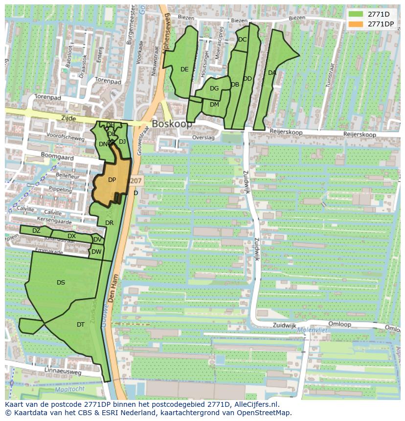 Afbeelding van het postcodegebied 2771 DP op de kaart.