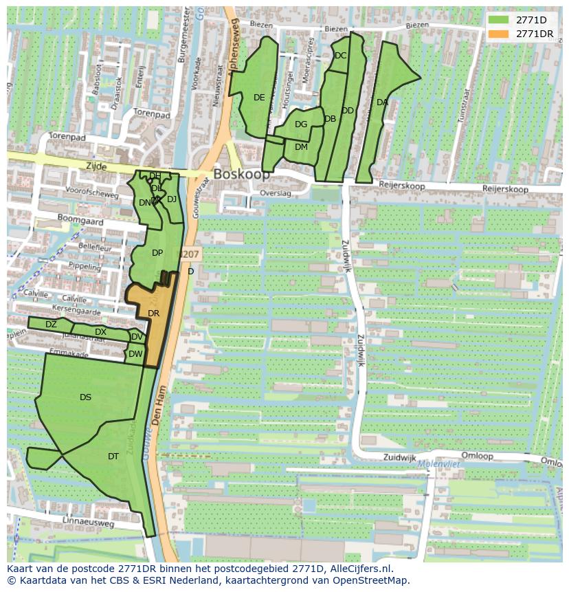 Afbeelding van het postcodegebied 2771 DR op de kaart.