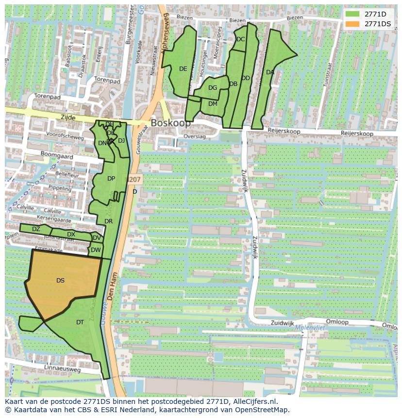 Afbeelding van het postcodegebied 2771 DS op de kaart.