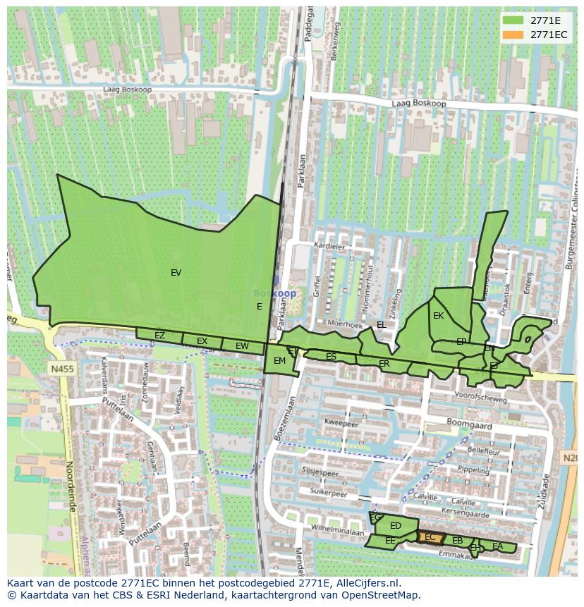 Afbeelding van het postcodegebied 2771 EC op de kaart.