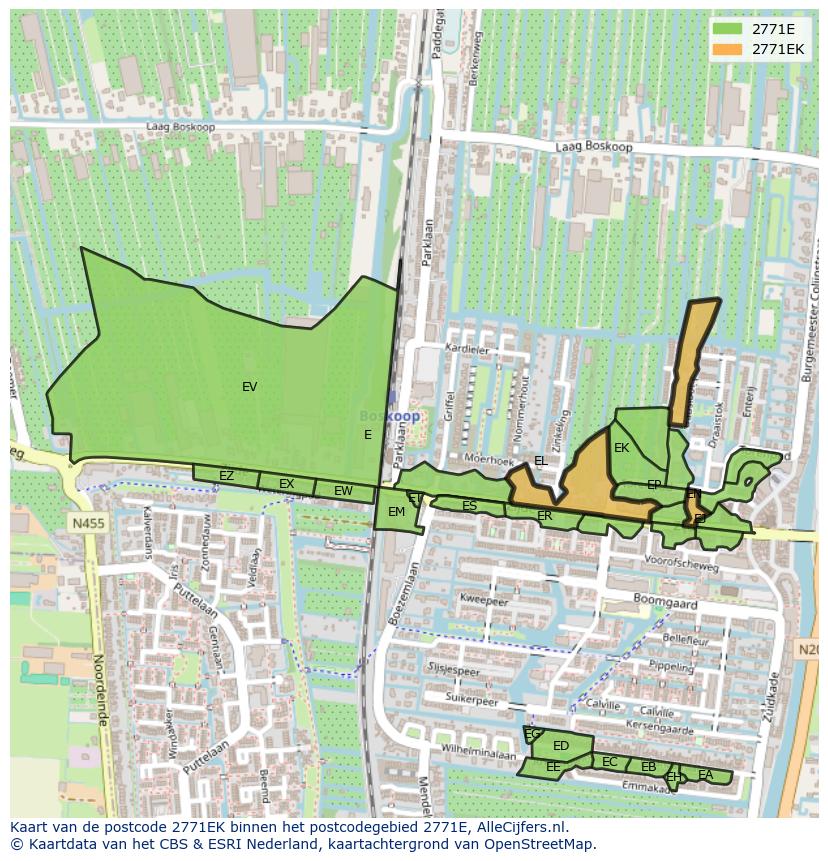 Afbeelding van het postcodegebied 2771 EK op de kaart.