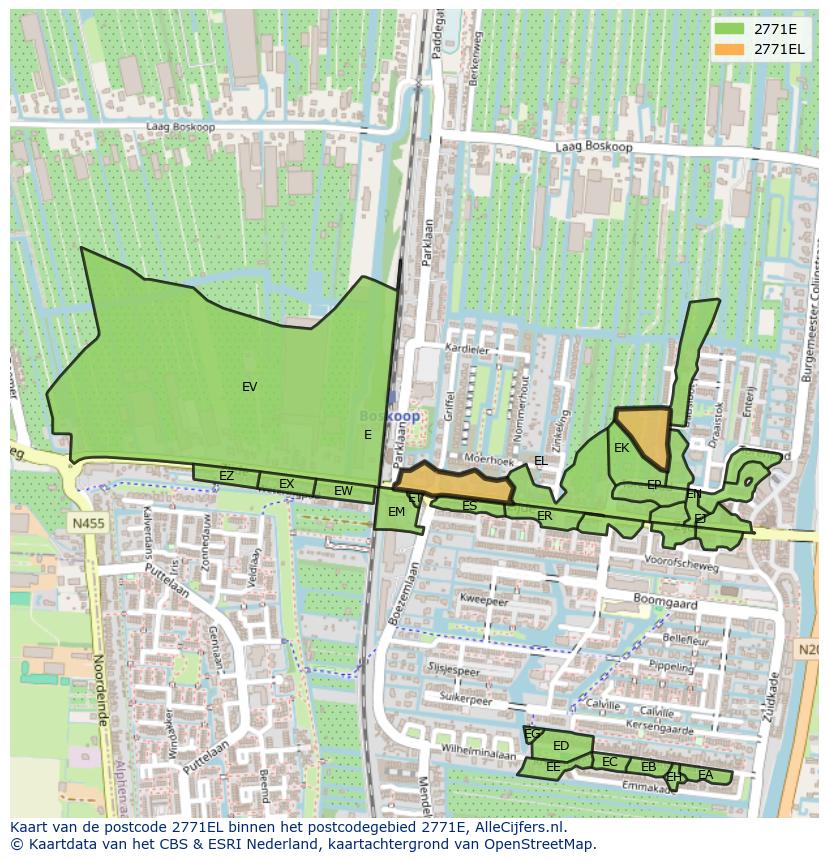 Afbeelding van het postcodegebied 2771 EL op de kaart.