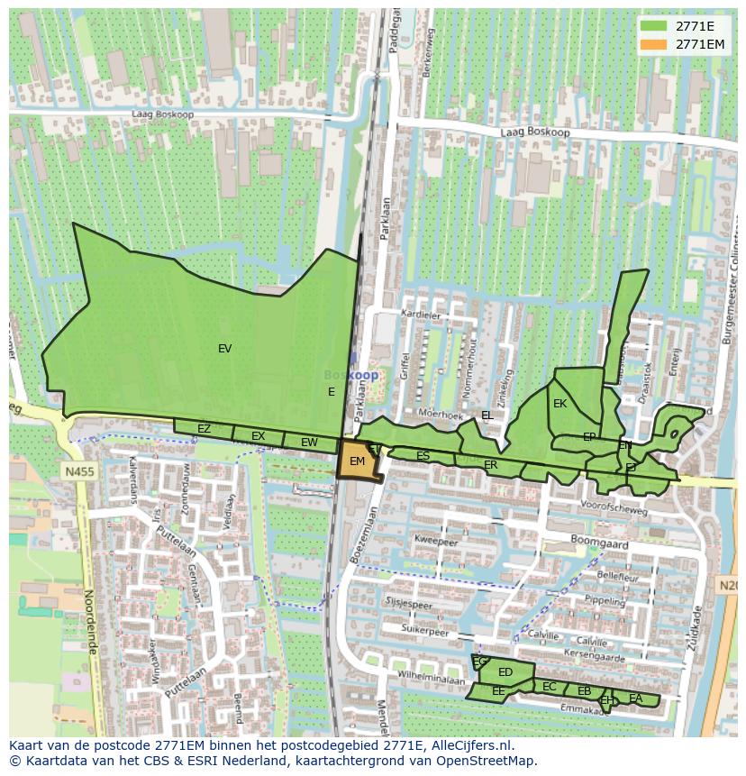 Afbeelding van het postcodegebied 2771 EM op de kaart.