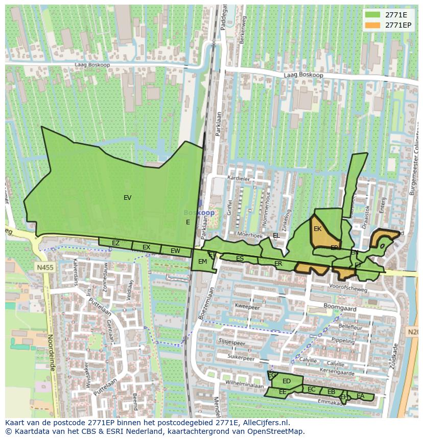 Afbeelding van het postcodegebied 2771 EP op de kaart.