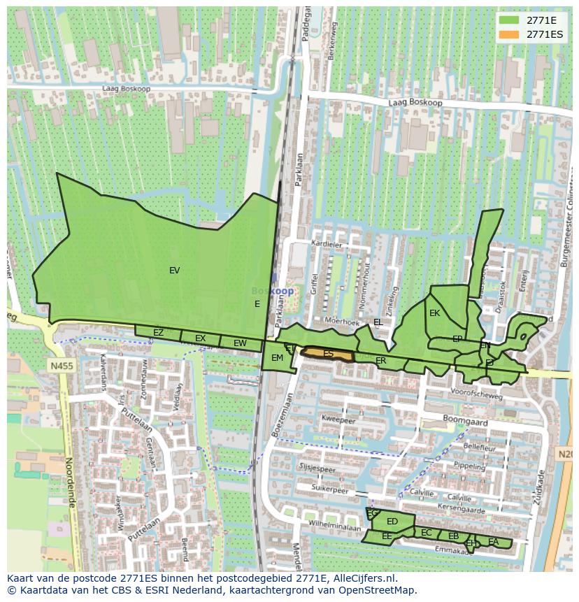 Afbeelding van het postcodegebied 2771 ES op de kaart.