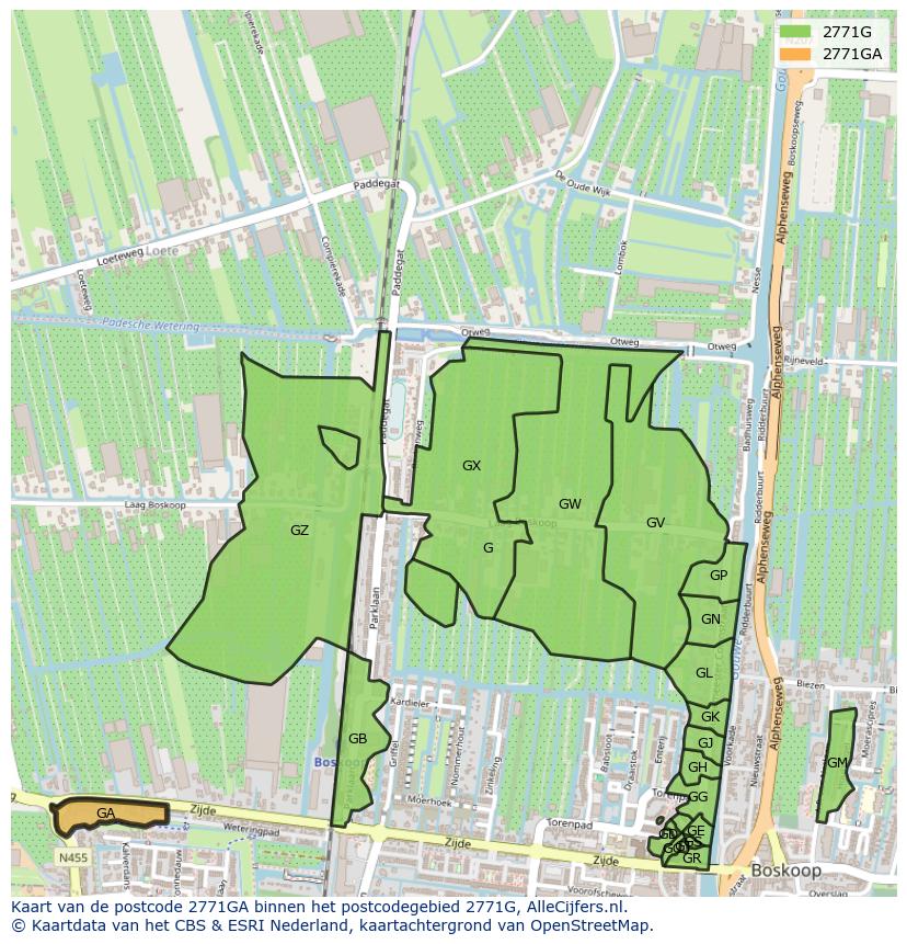 Afbeelding van het postcodegebied 2771 GA op de kaart.