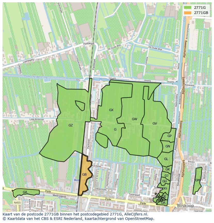 Afbeelding van het postcodegebied 2771 GB op de kaart.