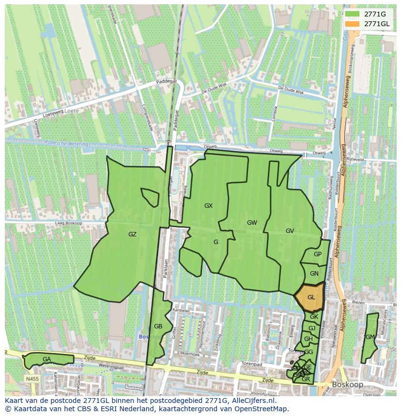 Afbeelding van het postcodegebied 2771 GL op de kaart.
