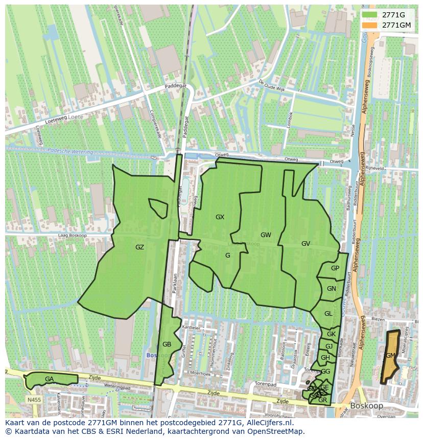 Afbeelding van het postcodegebied 2771 GM op de kaart.