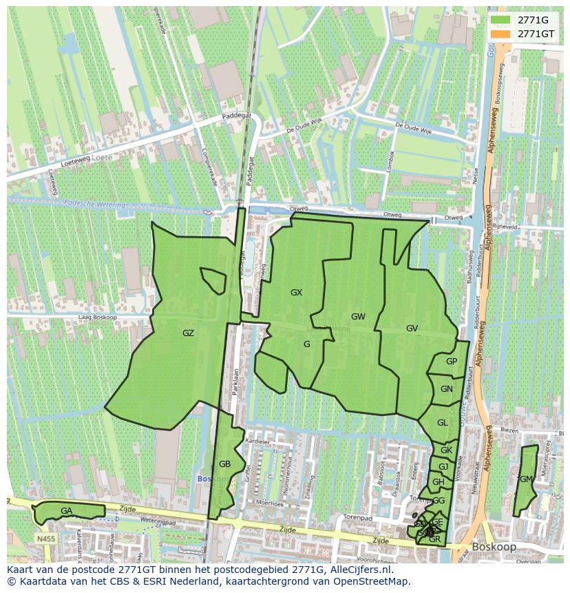 Afbeelding van het postcodegebied 2771 GT op de kaart.