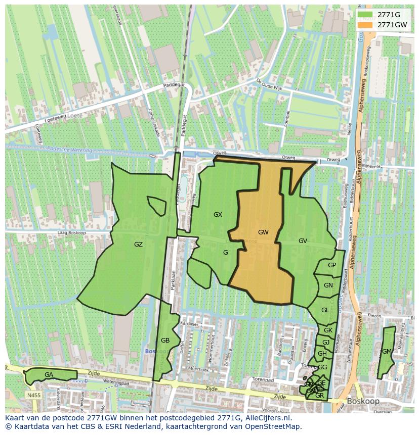Afbeelding van het postcodegebied 2771 GW op de kaart.