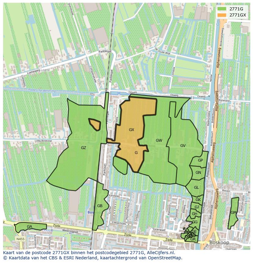 Afbeelding van het postcodegebied 2771 GX op de kaart.