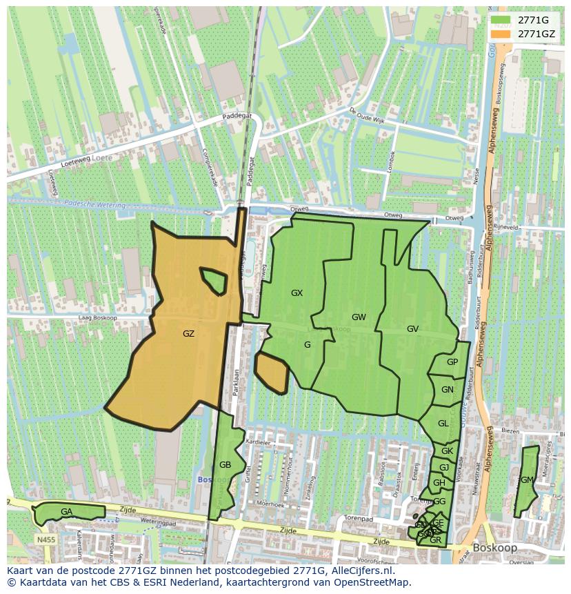 Afbeelding van het postcodegebied 2771 GZ op de kaart.