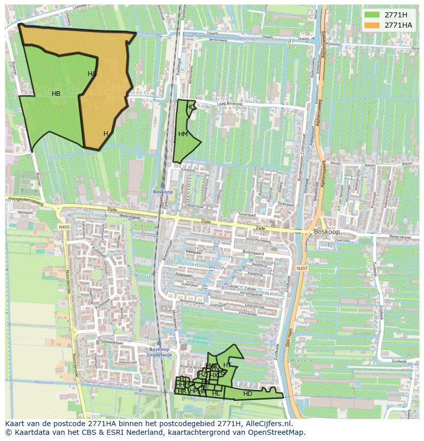 Afbeelding van het postcodegebied 2771 HA op de kaart.
