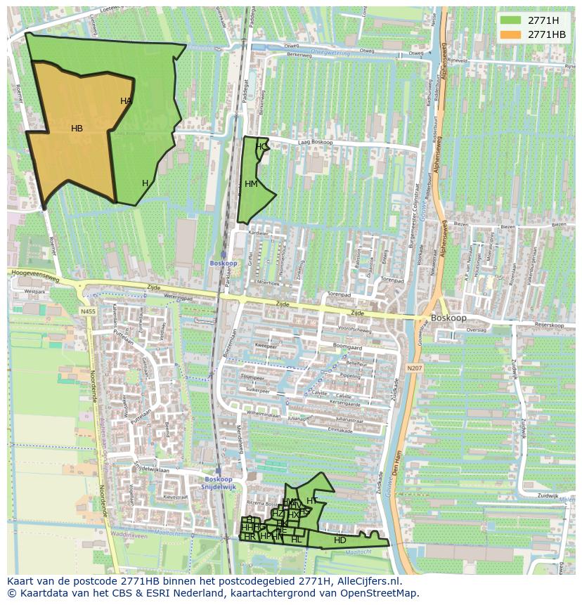 Afbeelding van het postcodegebied 2771 HB op de kaart.