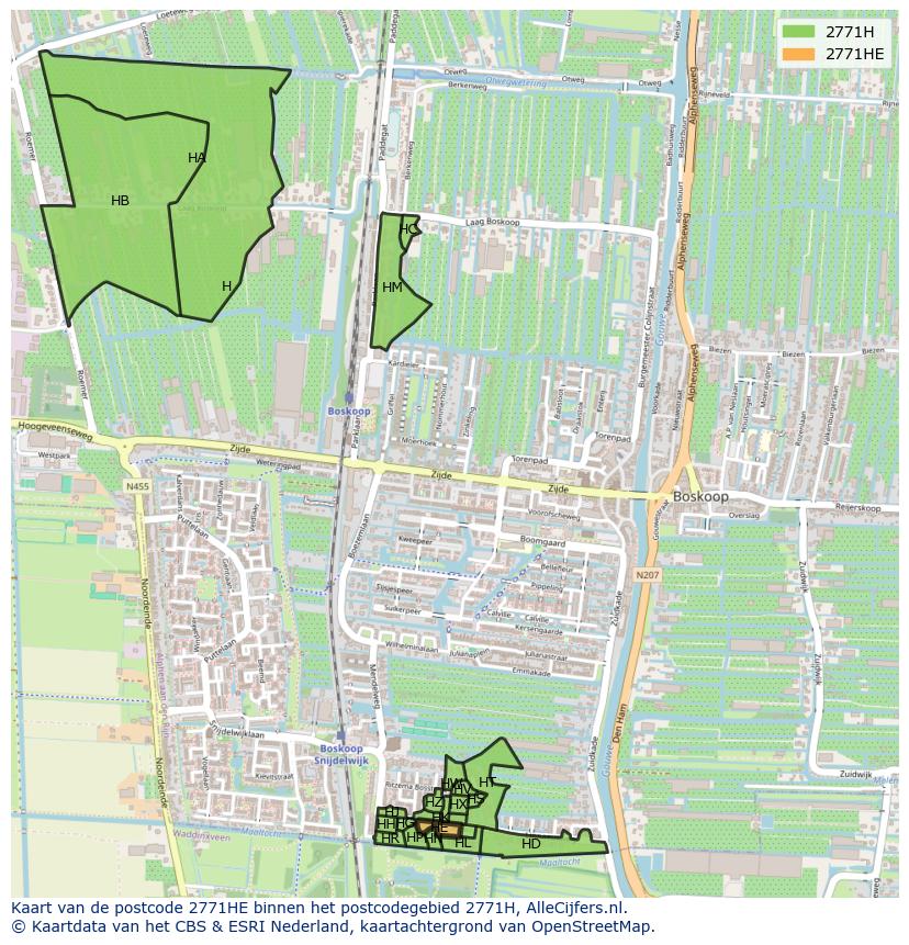Afbeelding van het postcodegebied 2771 HE op de kaart.