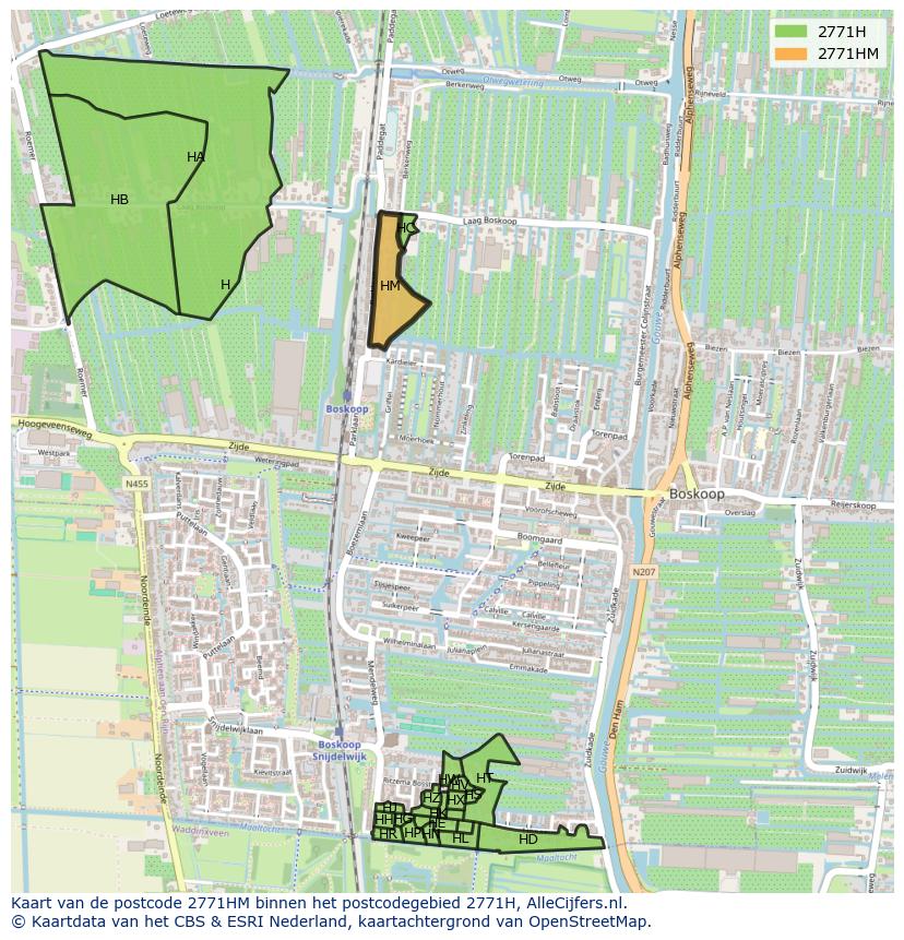 Afbeelding van het postcodegebied 2771 HM op de kaart.