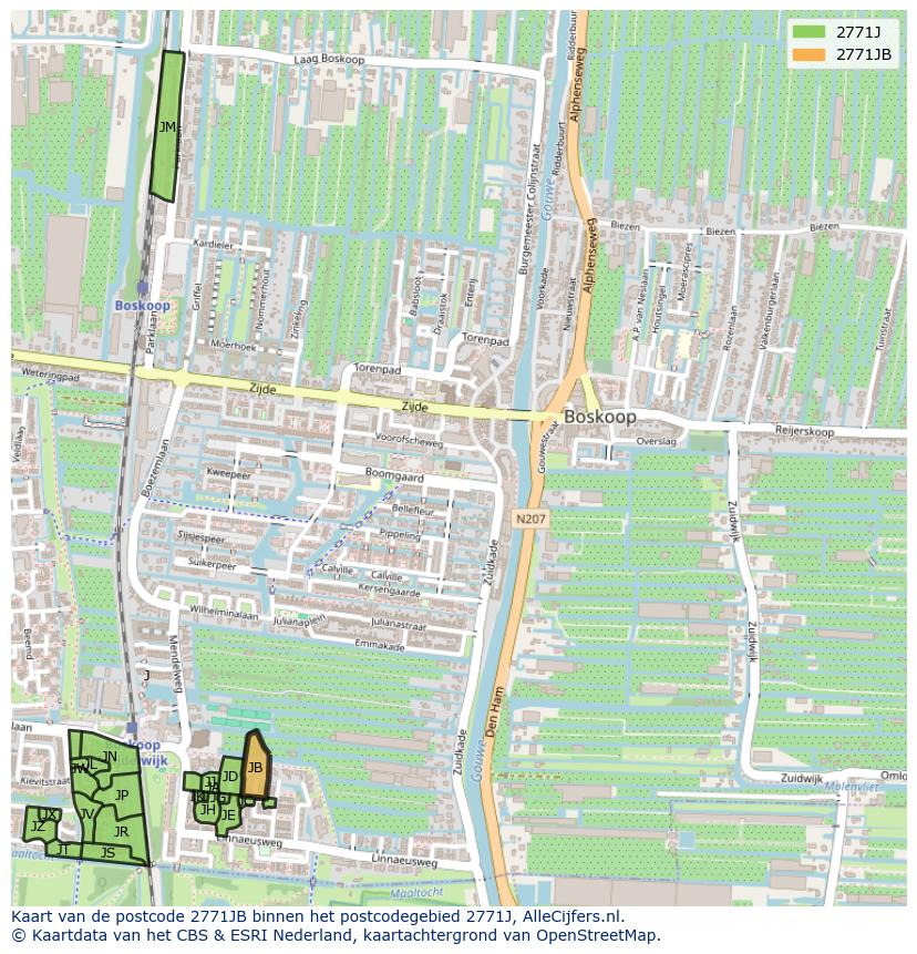 Afbeelding van het postcodegebied 2771 JB op de kaart.