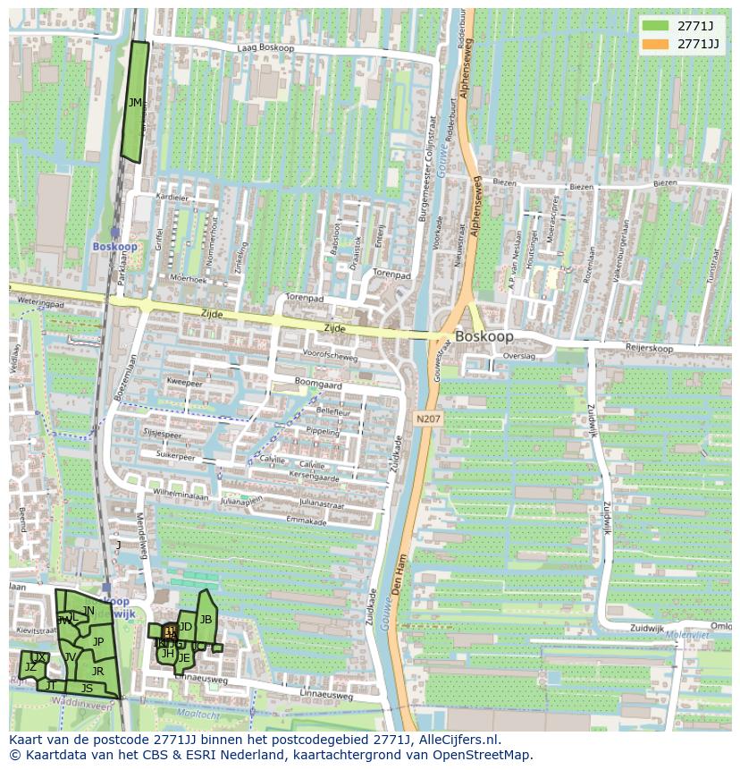 Afbeelding van het postcodegebied 2771 JJ op de kaart.