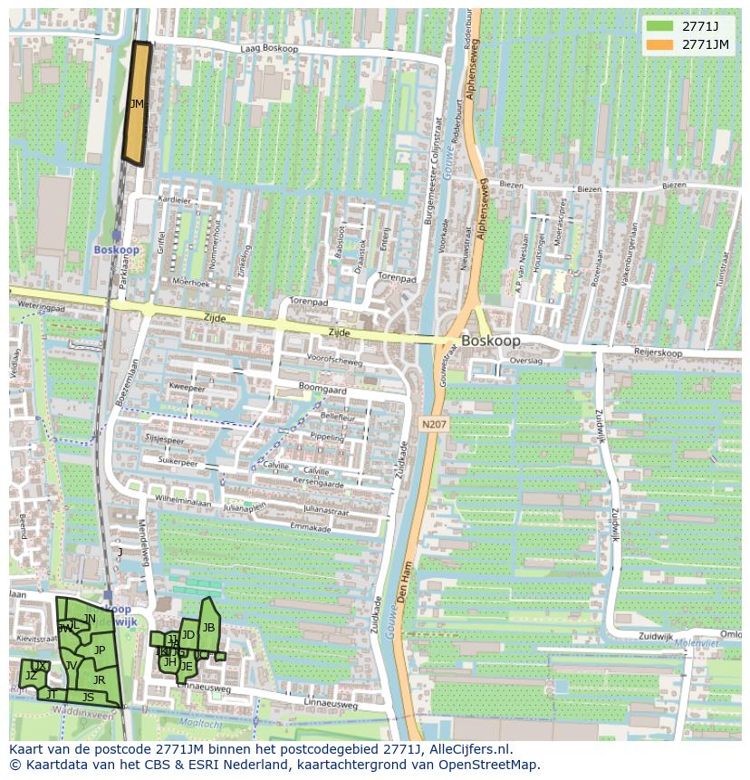 Afbeelding van het postcodegebied 2771 JM op de kaart.