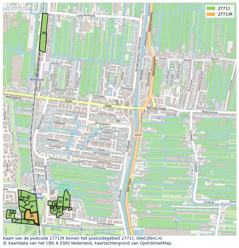 Afbeelding van het postcodegebied 2771 JR op de kaart.