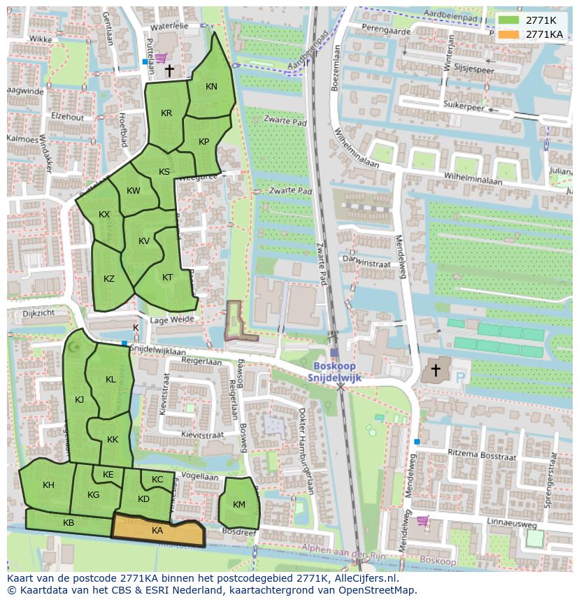 Afbeelding van het postcodegebied 2771 KA op de kaart.