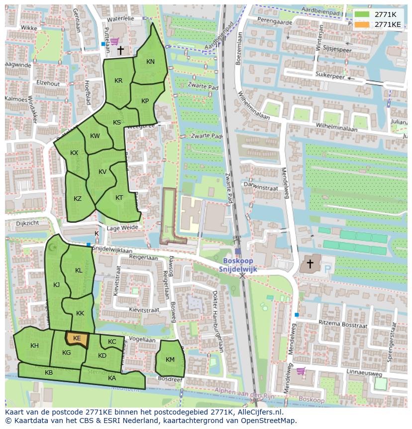 Afbeelding van het postcodegebied 2771 KE op de kaart.