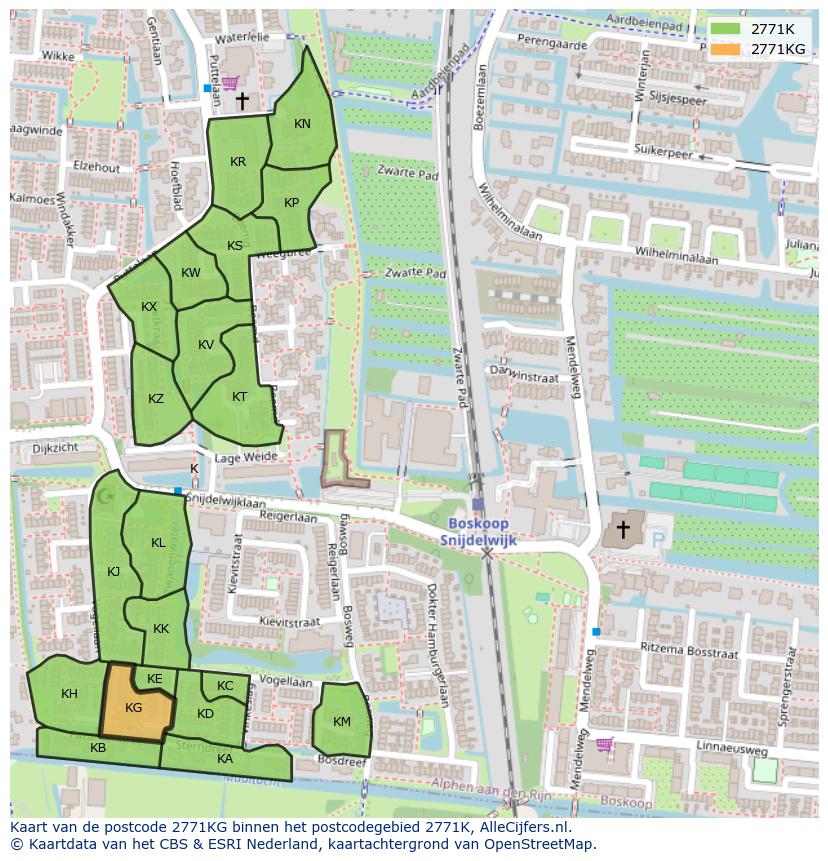 Afbeelding van het postcodegebied 2771 KG op de kaart.